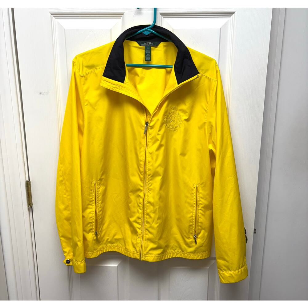 Ralph Lauren Active Windbreaker, Full Zip Jacket, Emblem, Women's Size XL Yellow